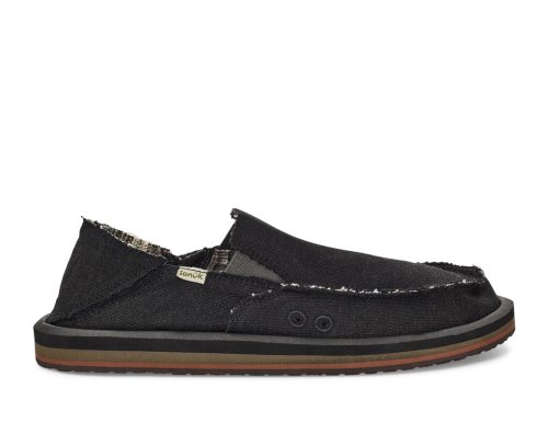 Sanuk Mens Vagabond Soft Top Hemp Collapsible Heel Black Shoes | YCWXNQ763